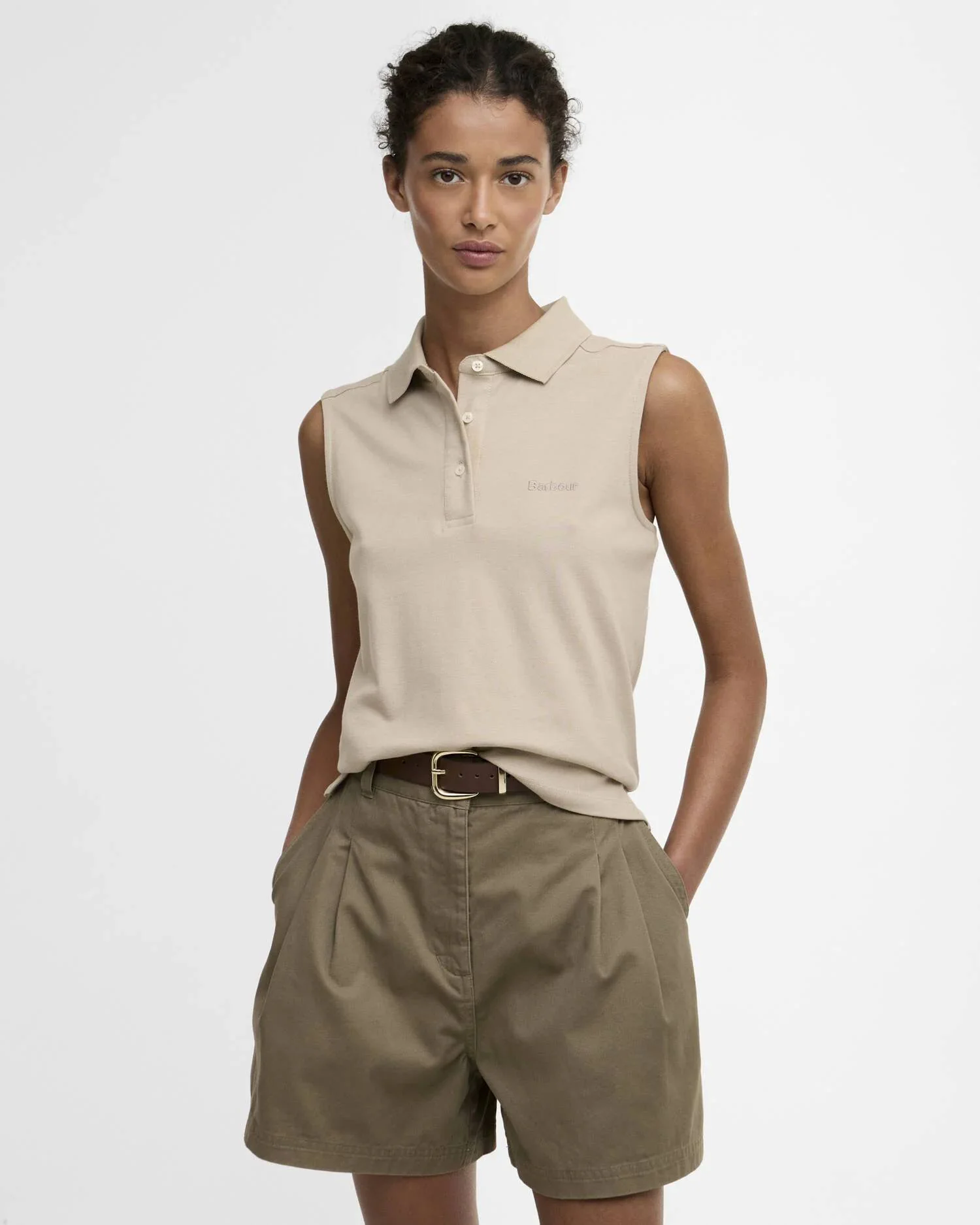 Barbour Bowford Sleeveless Polo Top Ss26 Midlayers (Light Sand) - Image 2