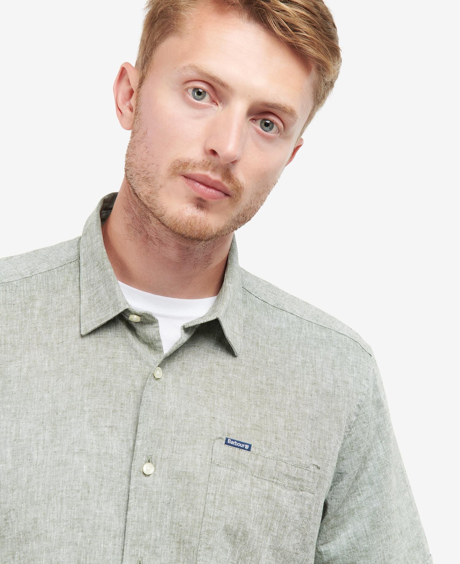 Barbour Nelson S/S Summer Fit Shirt SS25 (Bleached Olive) - Image 4
