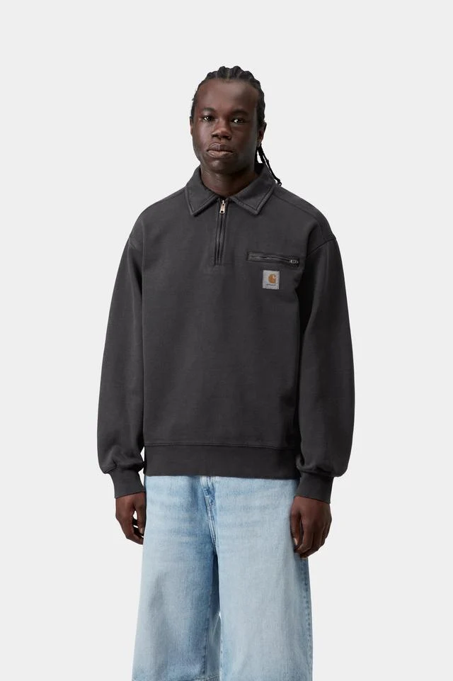 Carhartt WIP Half Zip Detroit Sweat Cotton Sweat, 430 g/m² (Black stone washed) - Image 3