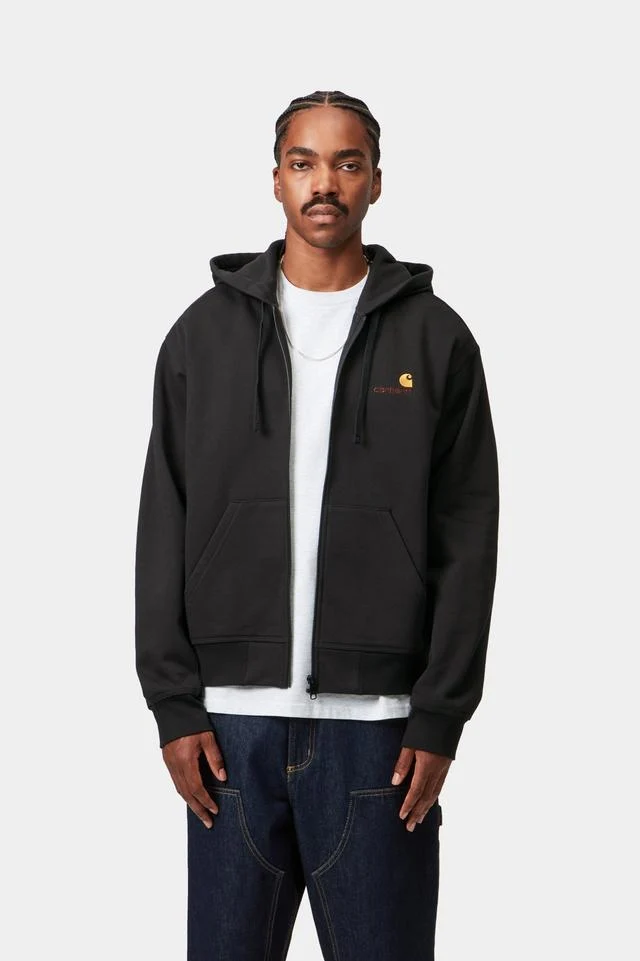 Carhartt WIP Hooded American Script Jacket Cotton/Polyester Sweat, 420 g/m² (Black) - Image 3