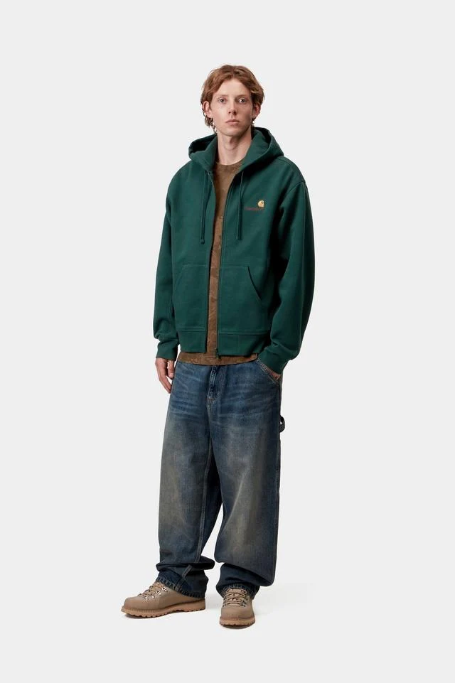 Carhartt WIP Hooded American Script Jacket Cotton/Polyester Sweat, 420 g/m² (Dark Fir) - Image 6