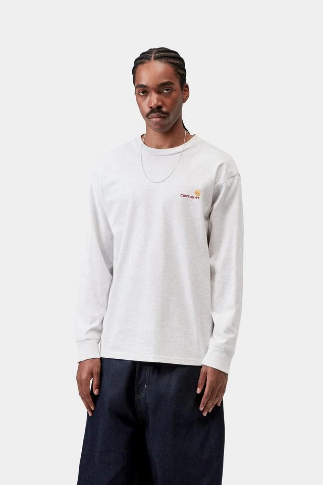 Carhartt WIP L/S American Script T-Shirt Organic Cotton Single Jersey, 240 g/m² (Ash Heather) - Image 3