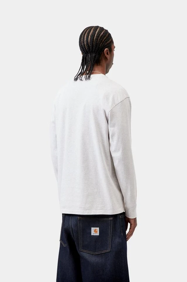 Carhartt WIP L/S American Script T-Shirt Organic Cotton Single Jersey, 240 g/m² (Ash Heather) - Image 4