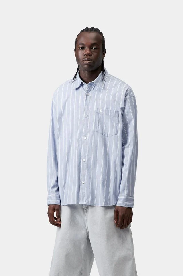 Carhartt WIP L/S Beale Shirt Cotton Dobby, 3.8 oz Beale Stripe, (Gentle Blue / White) - Image 3