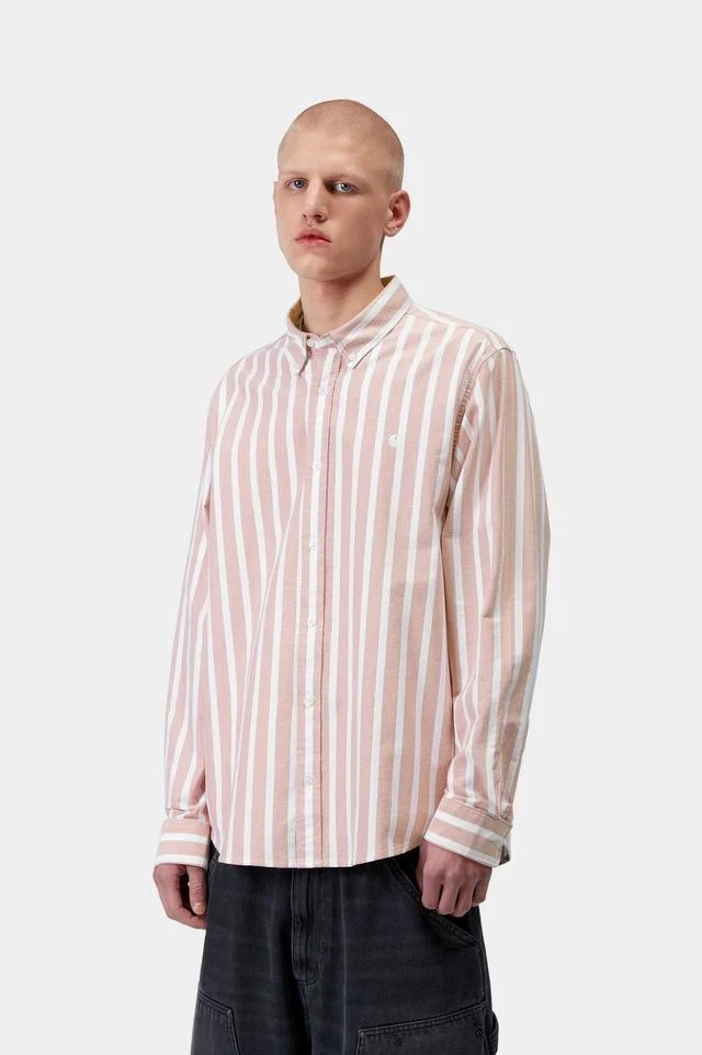 Carhartt WIP L/S Deven Shirt Cotton Oxford, 4.7 oz Deven Stripe, (Oxide Red / White) - Image 3