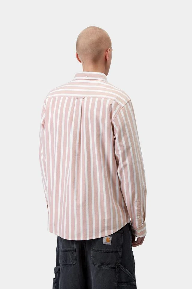Carhartt WIP L/S Deven Shirt Cotton Oxford, 4.7 oz Deven Stripe, (Oxide Red / White) - Image 4