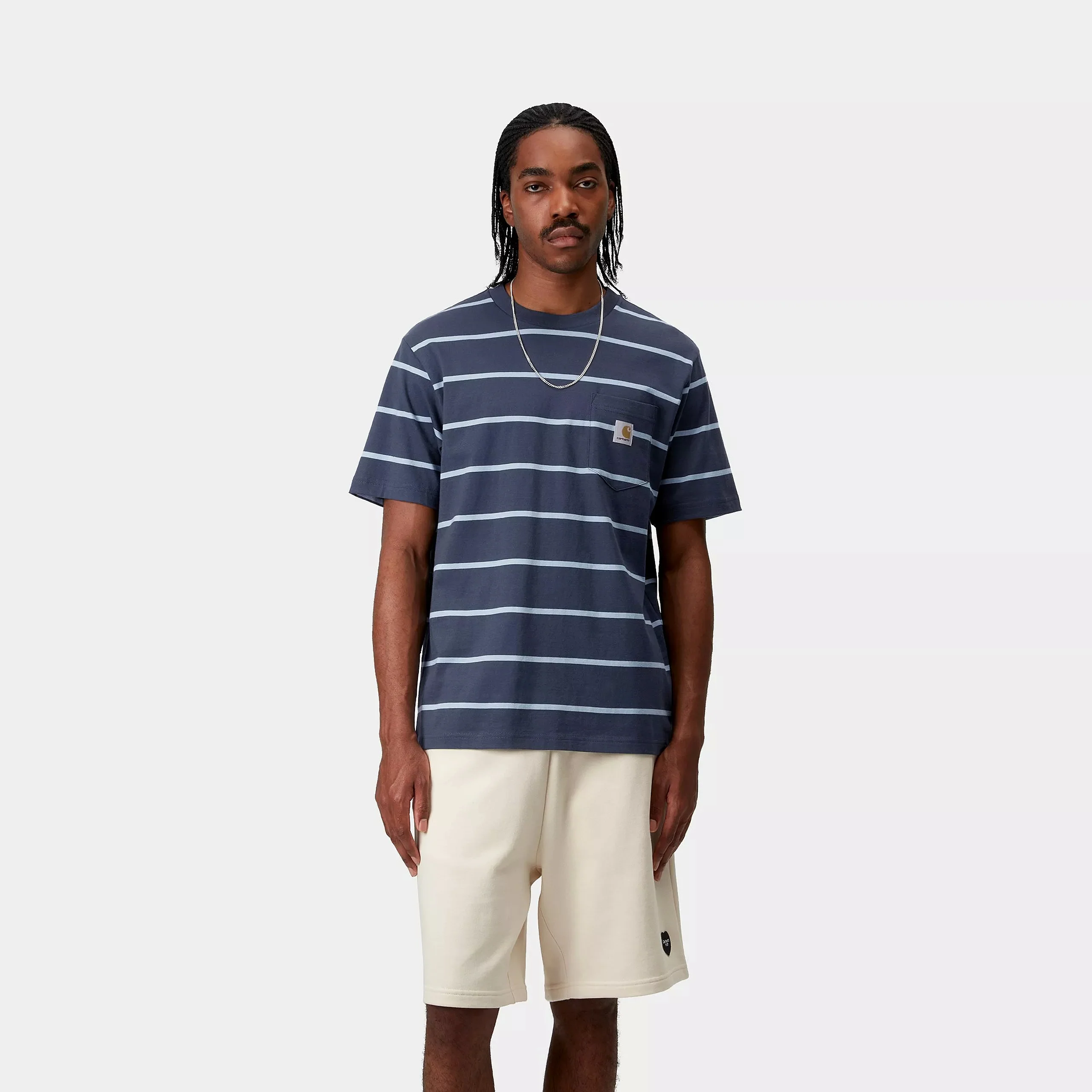 Carhartt WIP S/S Aiken Pocket T-Shirt Cotton Single Jersey, 205 g/m² (Aiken Stripe/Dusky Blue) - Image 3