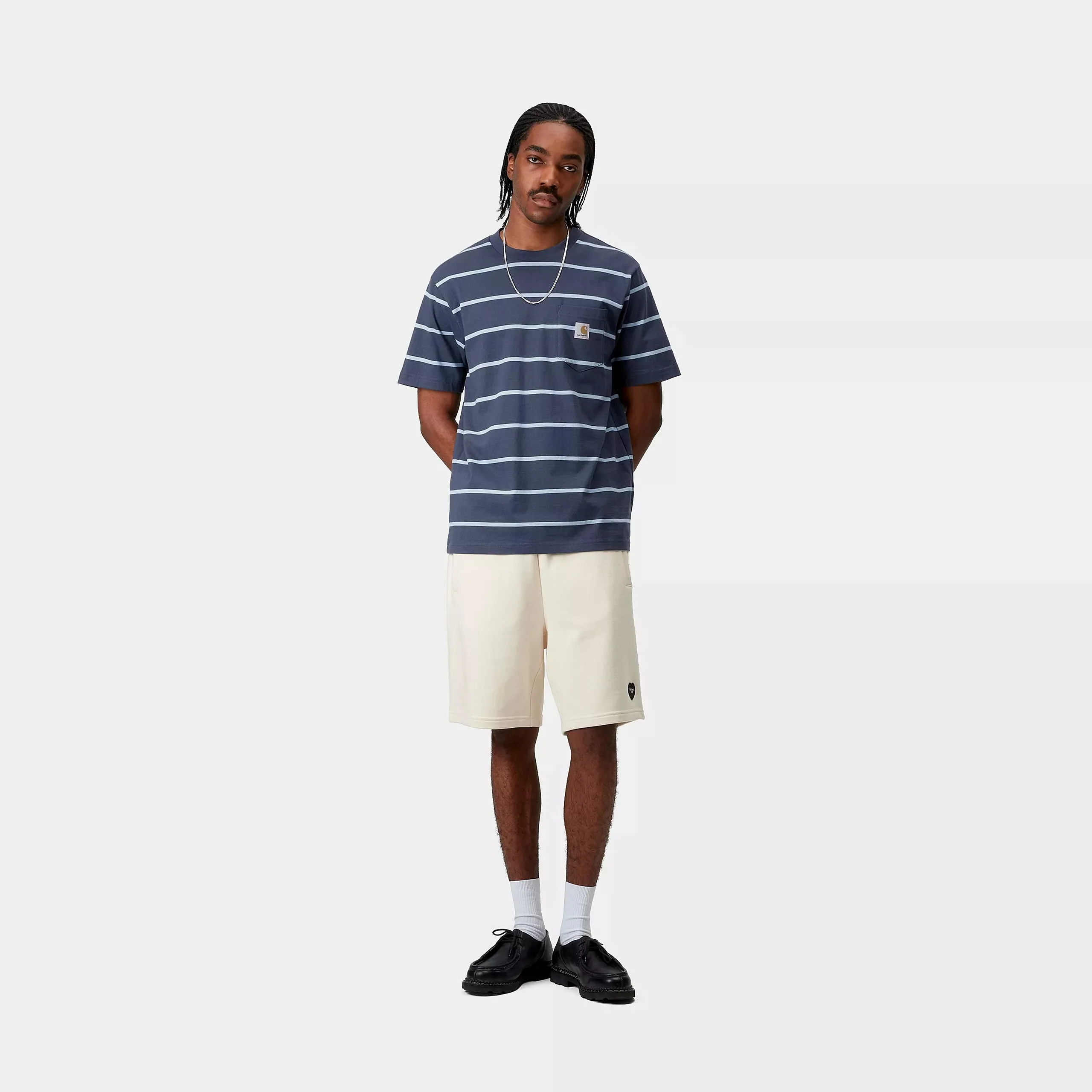 Carhartt WIP S/S Aiken Pocket T-Shirt Cotton Single Jersey, 205 g/m² (Aiken Stripe/Dusky Blue) - Image 5