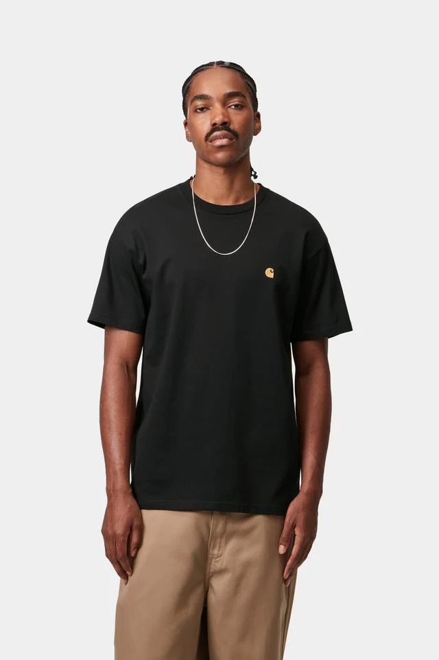 Carhartt WIP S/S Chase T-Shirt 100% Cotton Combed Single Jersey, 235 g/m² (Black / Gold) - Image 3