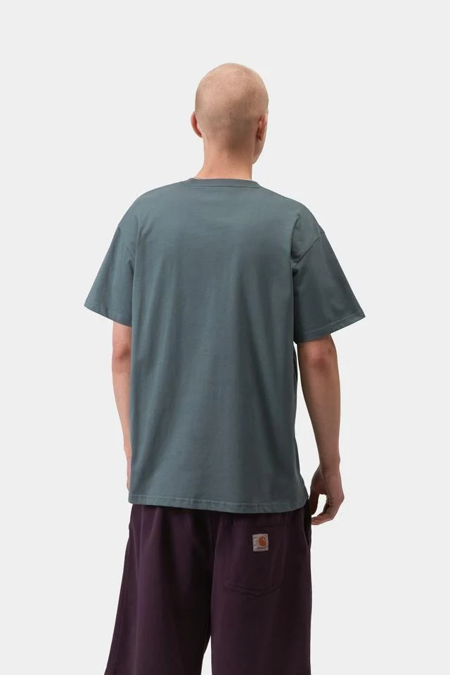 Carhartt WIP S/S Chase T-Shirt 100% Cotton Combed Single Jersey, 235 g/m² (Cozy Blue / Gold) - Image 4