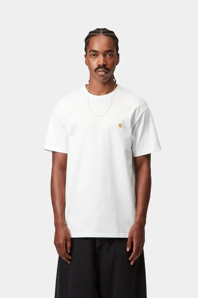 Carhartt WIP S/S Chase T-Shirt 100% Cotton Combed Single Jersey, 235 g/m² (White / Gold) - Image 3