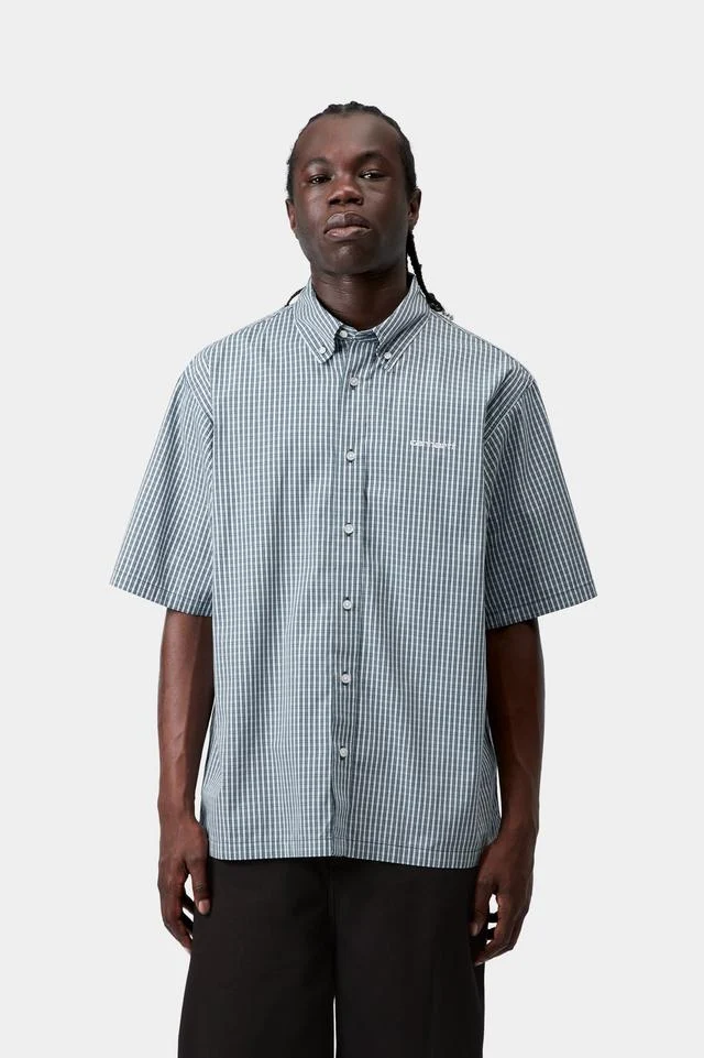 Carhartt WIP S/S Groff Shirt Cotton Poplin, 3.9 oz Groff Check, (Blue River) - Image 3