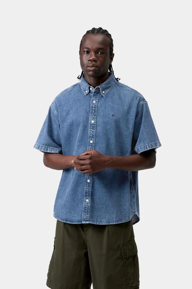 Carhartt WIP S/S Lucas Shirt Cotton Denim, 8.5 oz (Blue stone washed) - Image 3