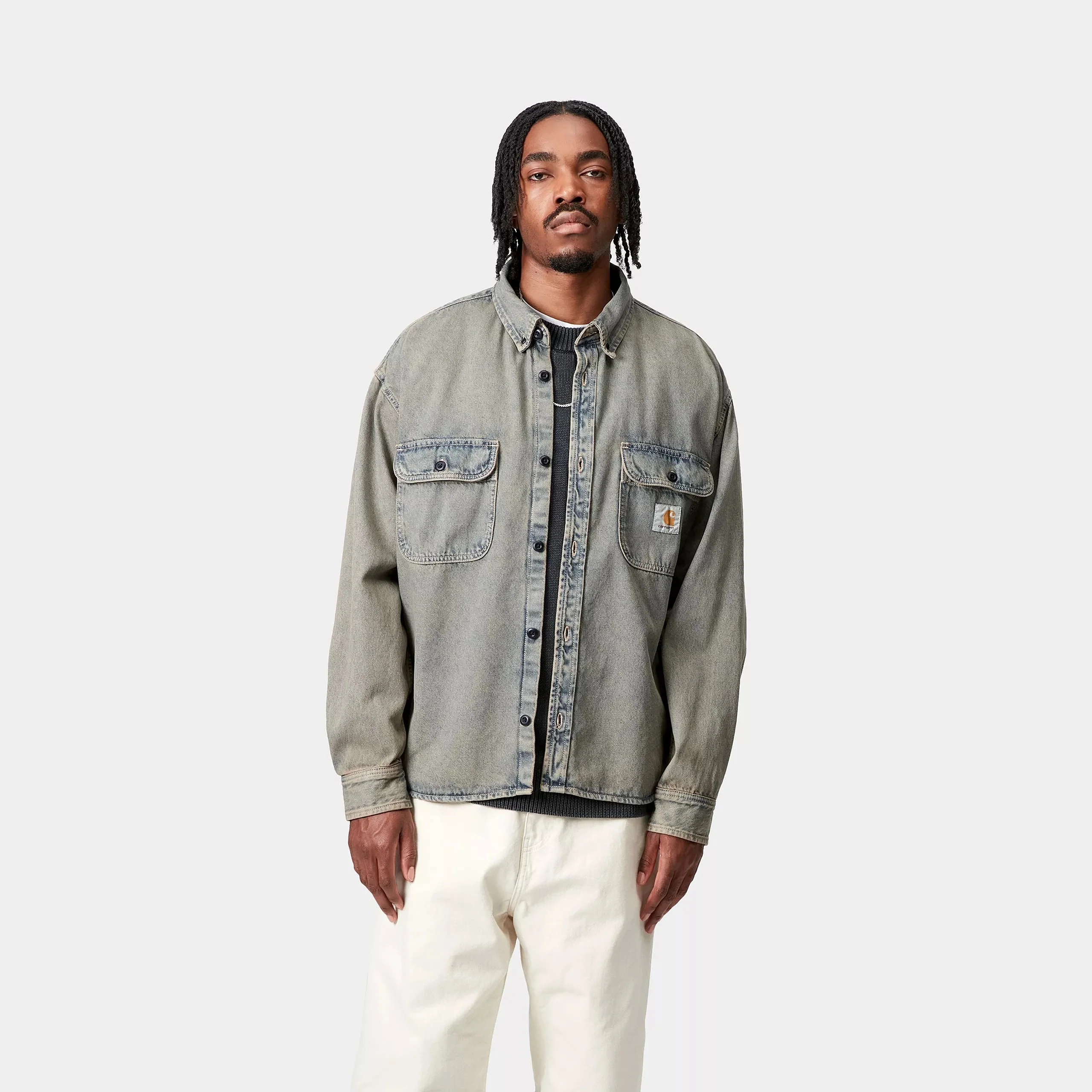 Carhartt WIP Tigan Shirt Jac 100% Cotton 'Smithtown' Denim, 12 oz (Blue / Leather garment dyed) - Image 3