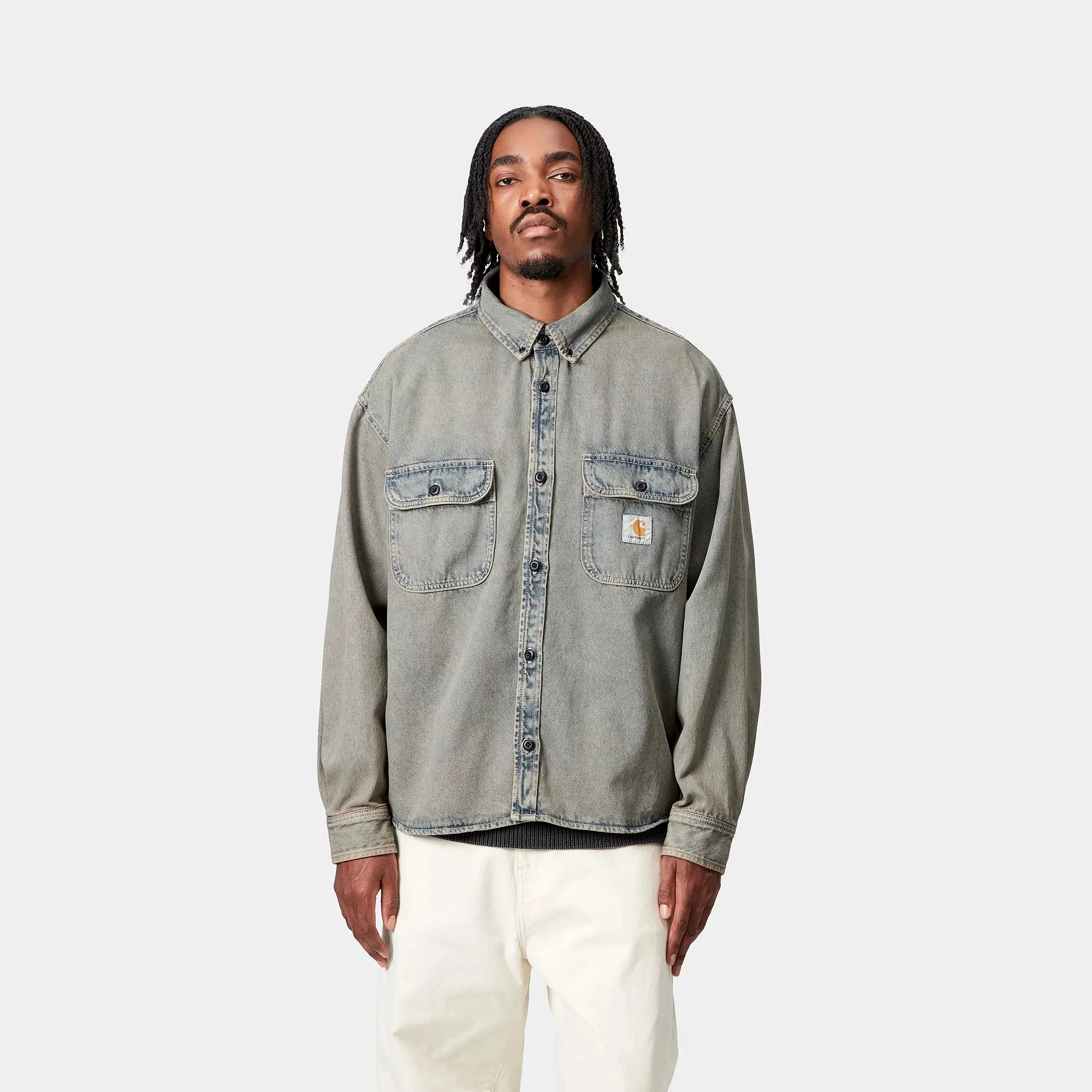 Carhartt WIP Tigan Shirt Jac 100% Cotton 'Smithtown' Denim, 12 oz (Blue / Leather garment dyed) - Image 5