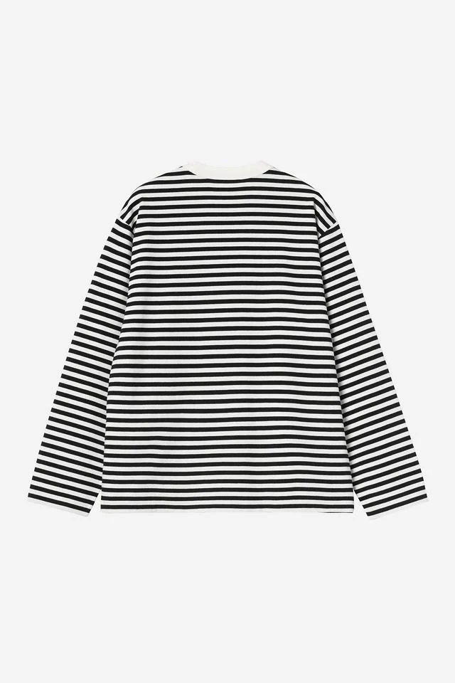 Carhartt WIP W' L/S Ezra T-Shirt Cotton Single Jersey, 205 g/m² Ezra Stripe, (Black / Wax) - Image 2