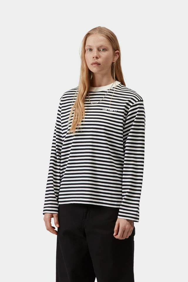 Carhartt WIP W' L/S Ezra T-Shirt Cotton Single Jersey, 205 g/m² Ezra Stripe, (Black / Wax) - Image 3