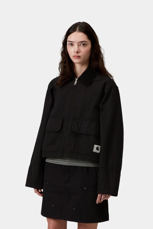 Carhartt WIP W' Prescott Jacket 100% Cotton 'Hubbard' Canvas, 9 oz (Black / Black garment dyed) - Image 4