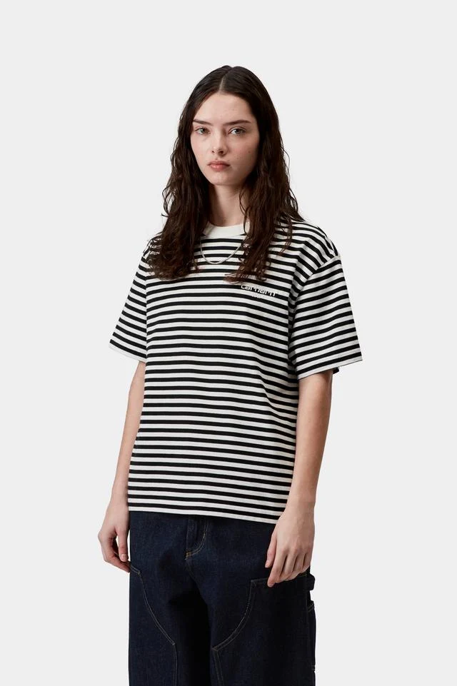 Carhartt WIP W' S/S Ezra T-Shirt Cotton Single Jersey, 205 g/m² (Ezra Stripe, Black / Wax) - Image 3