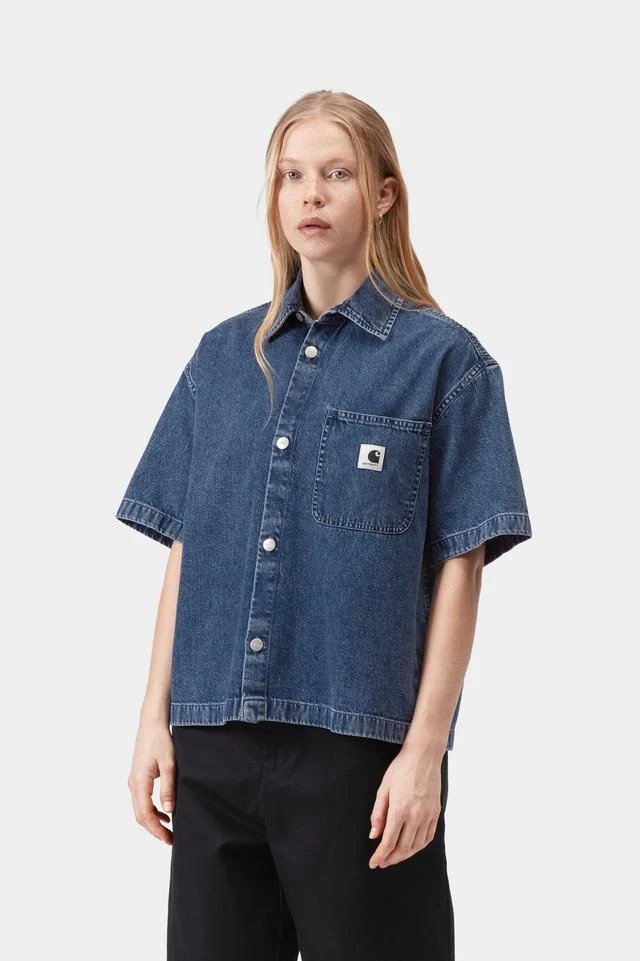Carhartt WIP W' S/S Lovilia Shirt Cotton Denim, 8.5 oz (Blue stone washed) - Image 3