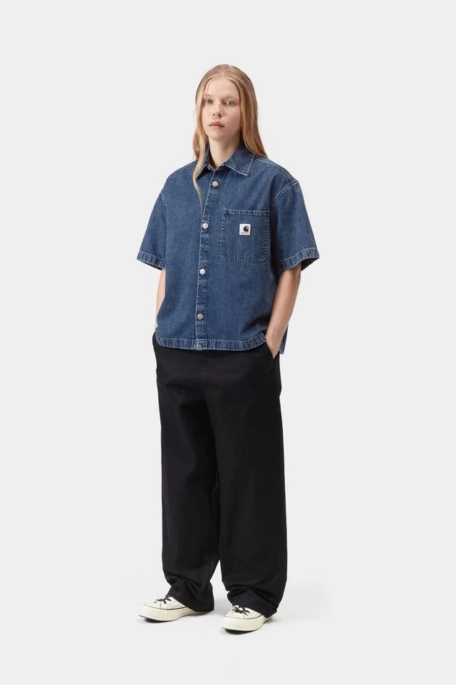 Carhartt WIP W' S/S Lovilia Shirt Cotton Denim, 8.5 oz (Blue stone washed) - Image 5