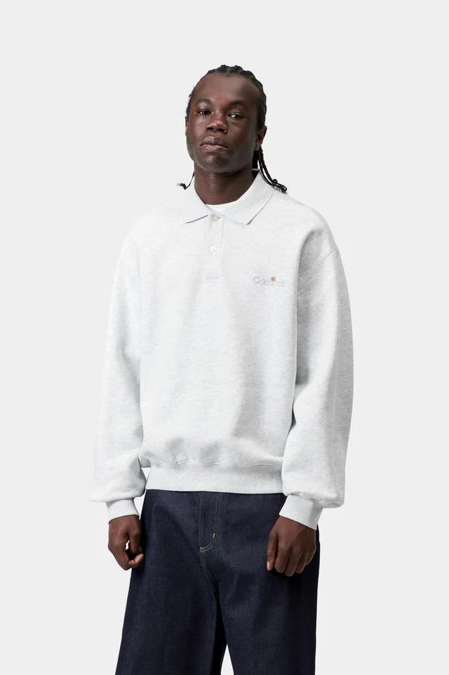 Carhartt WIP WIP Label Polo Sweat Cotton Sweat, 370 g/m² (Ash Heather) - Image 3