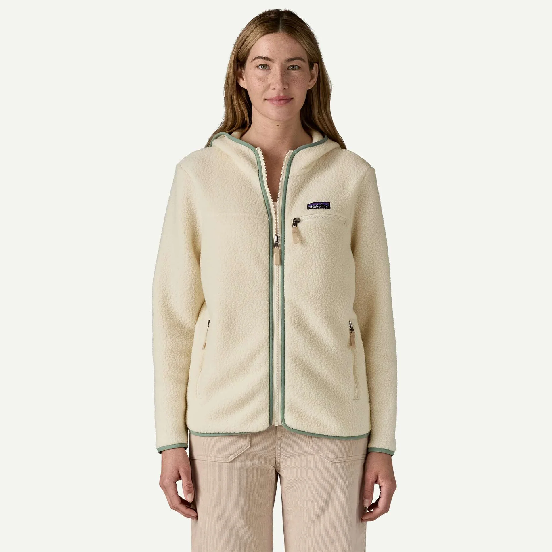Patagonia W's Retro Pile Hoody (Natural w/Ellwood Green) - Image 2
