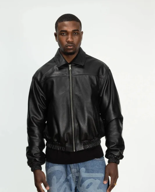Patta Leather Bomber Jacket (Black) - Image 3