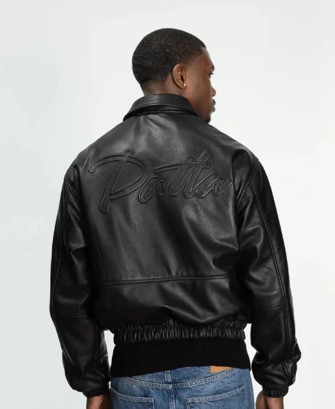 Patta Leather Bomber Jacket (Black) - Image 4