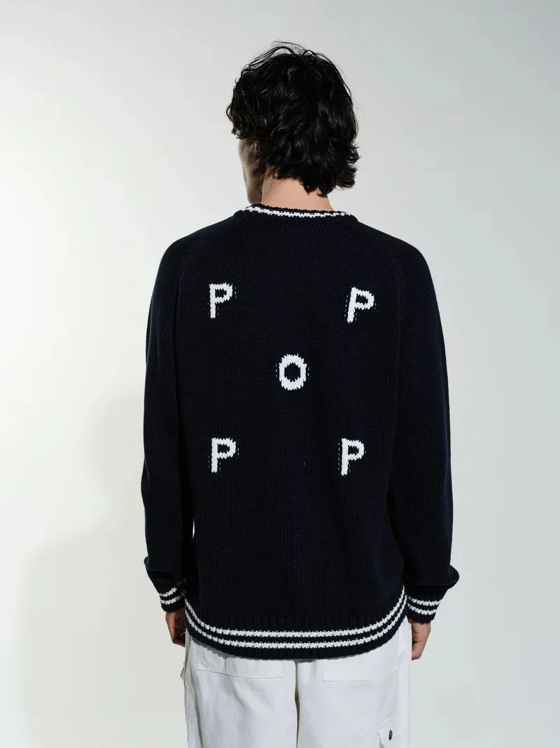 Pop Trading Company Knitted Logo Crewneck (Navy) - Image 4