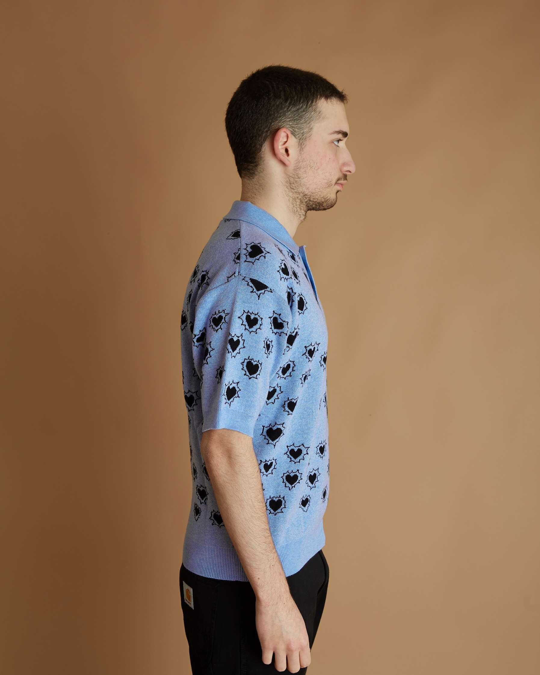 Rassvet Men Hearts Polo Jumper Knit (Blue) - Image 2