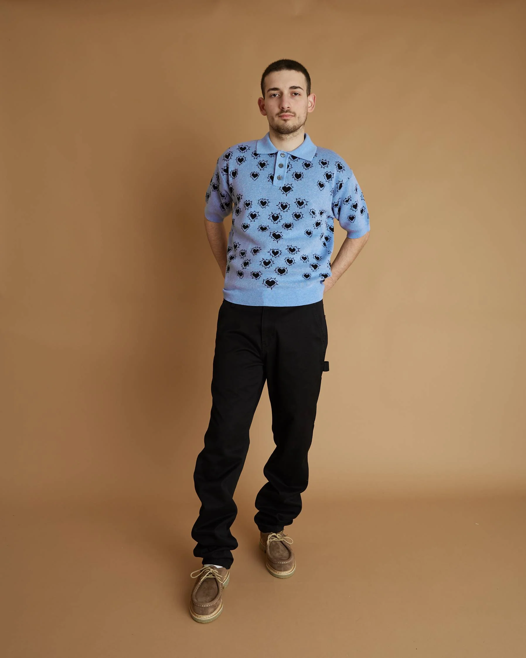 Rassvet Men Hearts Polo Jumper Knit (Blue) - Image 4