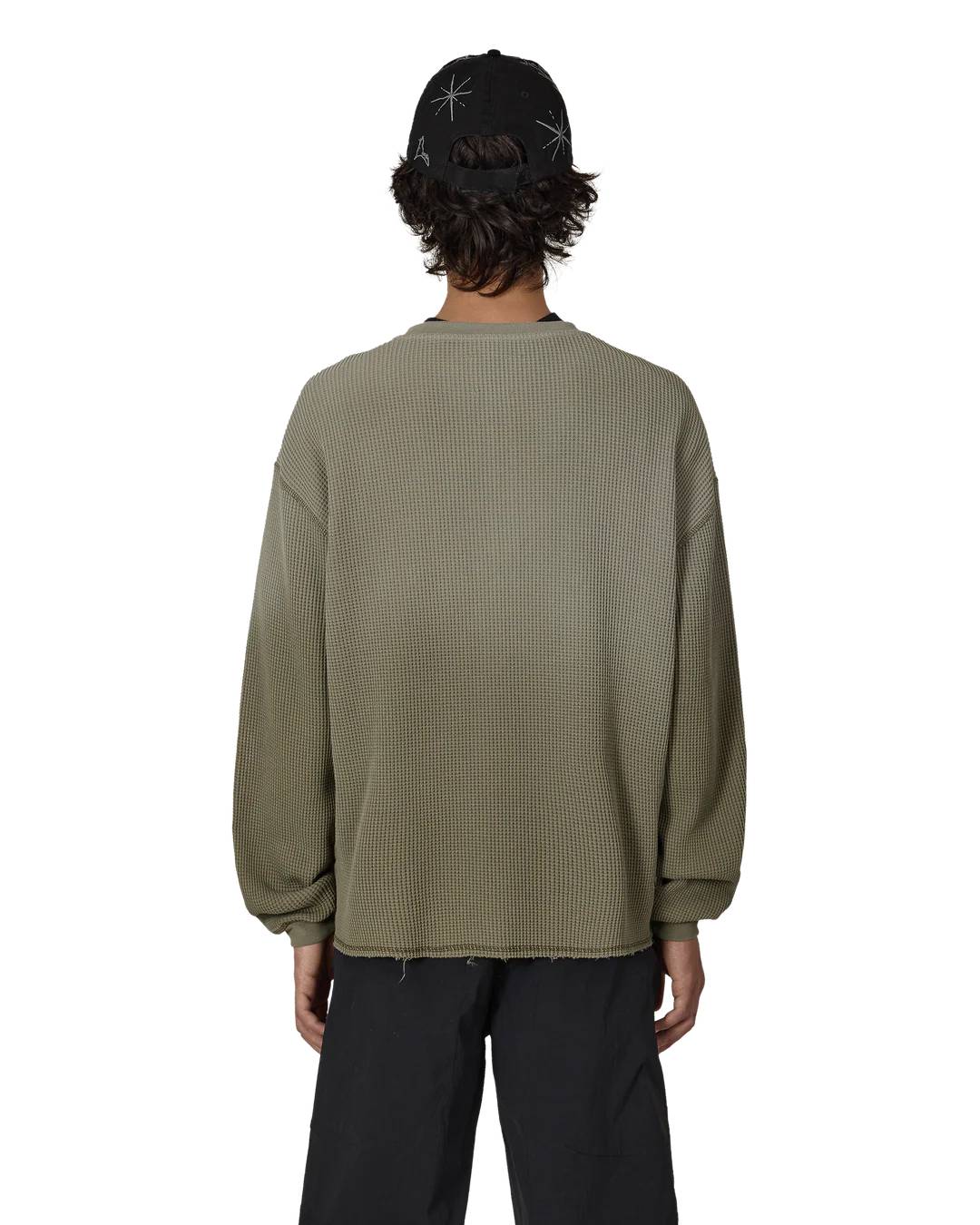 ROA Bee Sun Faded Organic Waffle Serafino Long Sleeve (Grey Green) - Image 4