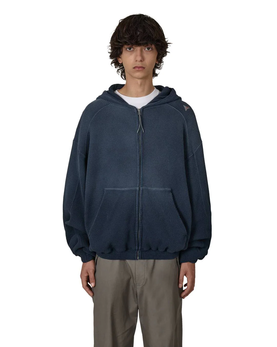 ROA Bee Sun Faded Organic Waffle Zip Up Hoodie (Navy) - Image 3