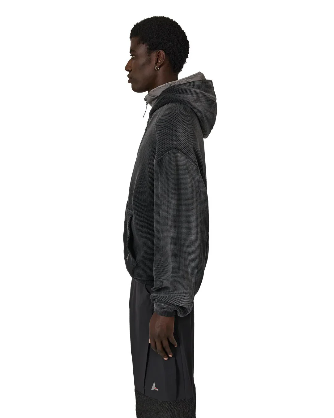 ROA Bee Sun Faded Waffle Zip Up Hoodie (Black) - Image 2