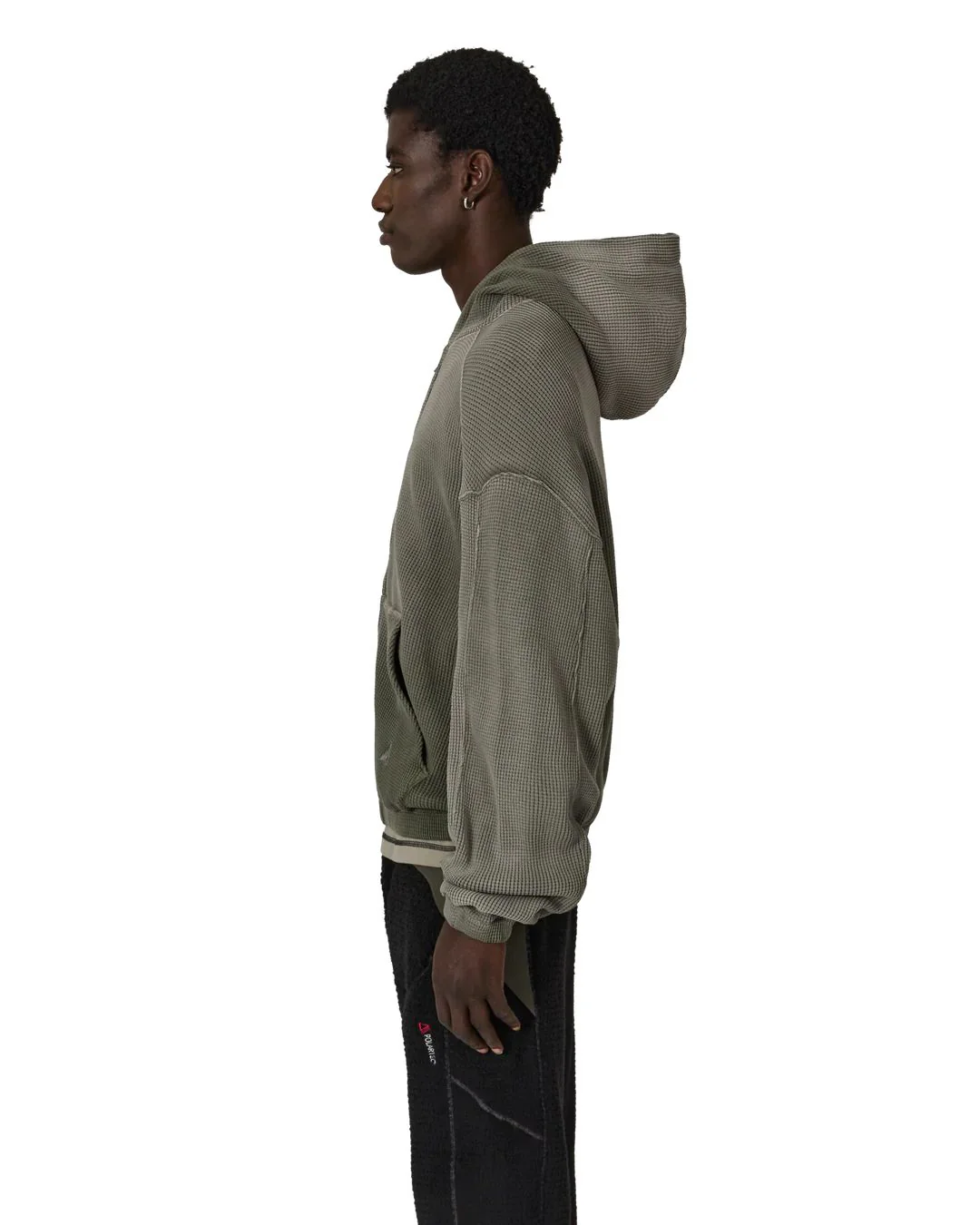 ROA Bee Sun Faded Waffle Zip Up Hoodie (Olive) - Image 2
