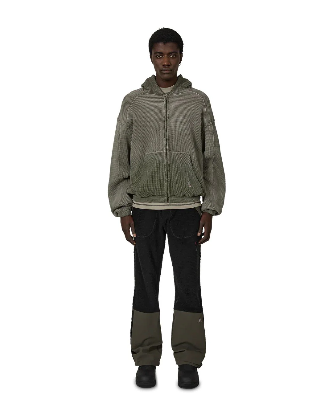 ROA Bee Sun Faded Waffle Zip Up Hoodie (Olive) - Image 4