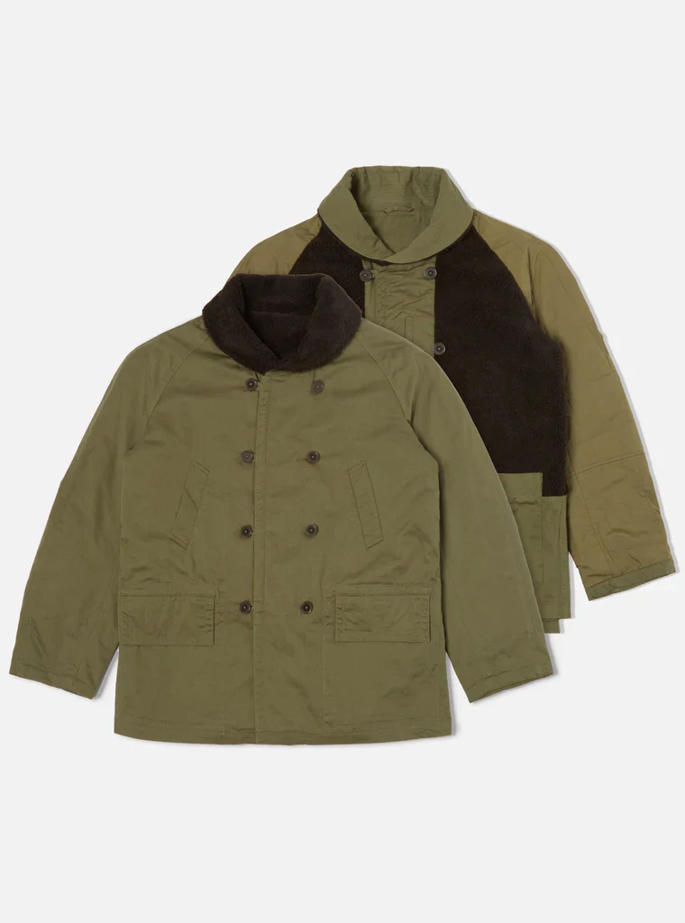Universal Works Reversible Mackinaw Jacket Twill/Sherpa (Light Olive) - Image 2