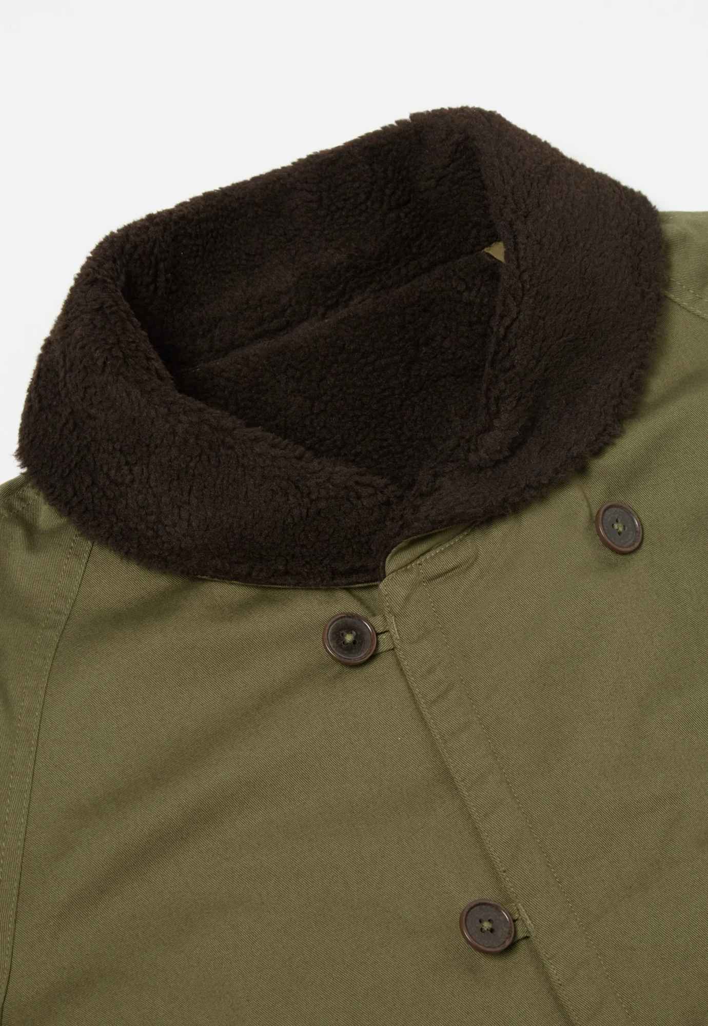 Universal Works Reversible Mackinaw Jacket Twill/Sherpa (Light Olive) - Image 4