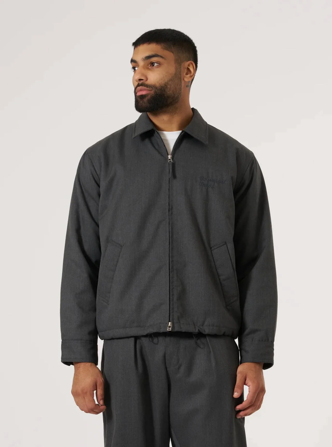 Universal Works Travel Suiting Padded Club Jacket (Charcoal) - Image 2